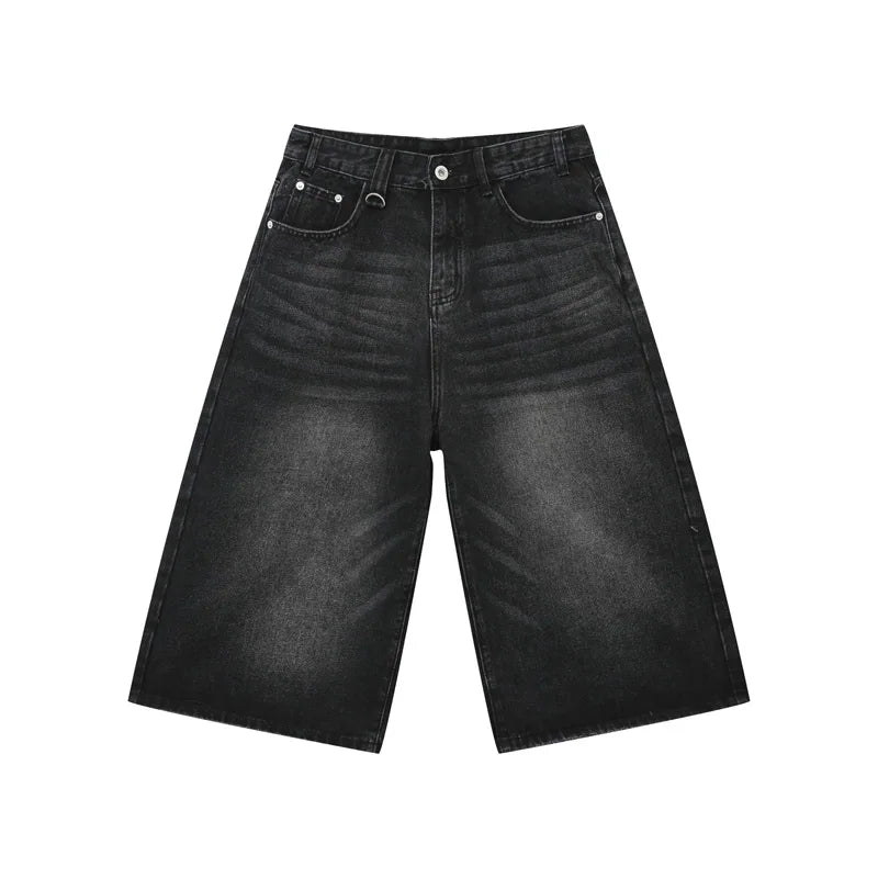 men summer streetwear fashion loose casual wide leg denim calf length jeans pants male vintage jeans baggy hosen pants unique jeans style 1519