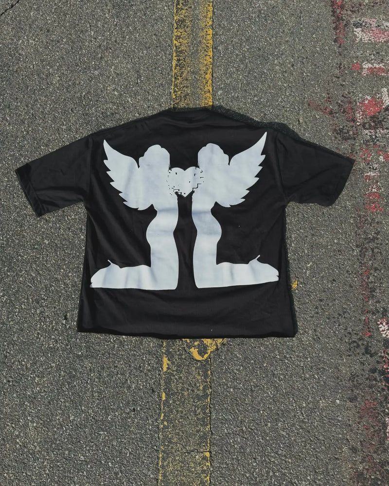 Vaporwave Streetwear top – American Gothic Fashion Angel Print Oversized T Shirt Womens