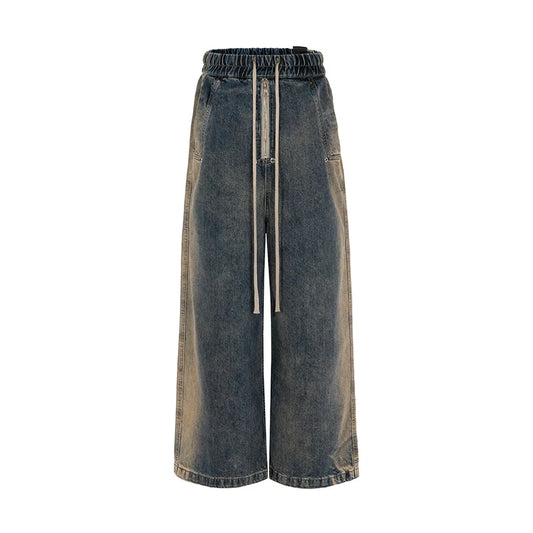 mens high street loose denim jeans casual straight retro washed jeans hip hop streetwear casual wide legs joggers baggy jeans sporty tapered joggers