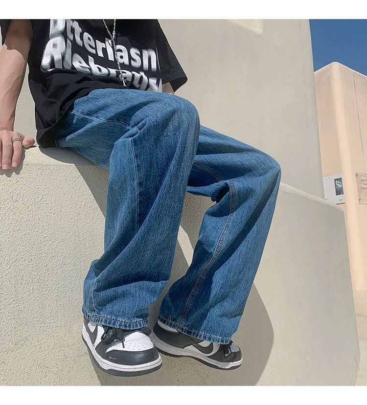 4 colors baggy jeans men fashion casual wide leg jeans men streetwear loose hip hop straight denim pants mens trousers m 2xl unique jeans style 4047