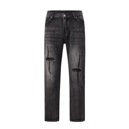 distressed hole ripped washed jeans pants for men straight retro streetwear baggy denim trousers frayed casual hip hop jean denim street jeans