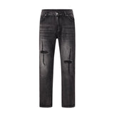 distressed hole ripped washed jeans pants for men straight retro streetwear baggy denim trousers frayed casual hip hop jean denim street jeans