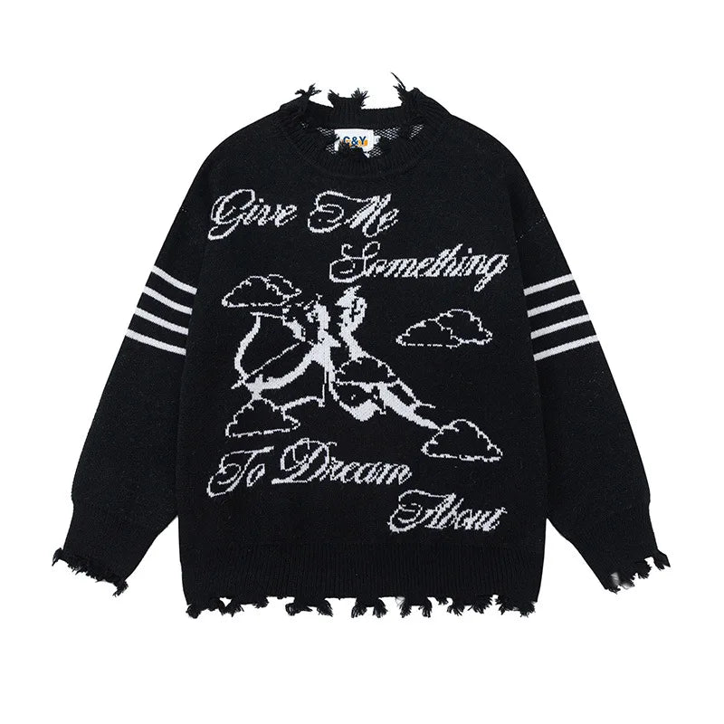 oversized flame jumper with bold print, ideal for photo-ready Y2K streetwear layering, street fashion menswear trend for seas