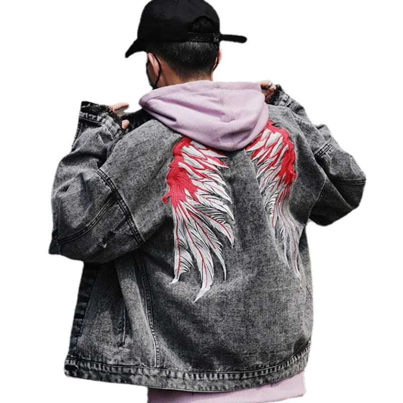 back wing embroidery denim jacket coat mens fashion hip hop harajuku jean coats outerwear casual streetwear jeans baggy jacke - variant style 70bf5c for streetwear fashion