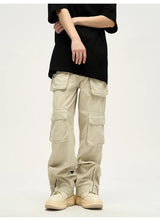 mens loose streetwear cargo straight pants high street casual bottom zipper multi pocket trousers hip hop safari style joggers unique joggers style 3309