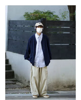mens casual 2 pcs sets fake two pieces cotton shirt corduroy street wide leg pants sets japanese college retro couples suit unique default style 4554