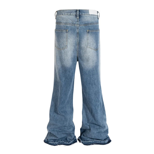 vintage ripped flared jeans blue straight baggy jeans trousers streetwear luxury loose casual distressed denim pants male vintage washed jeans
