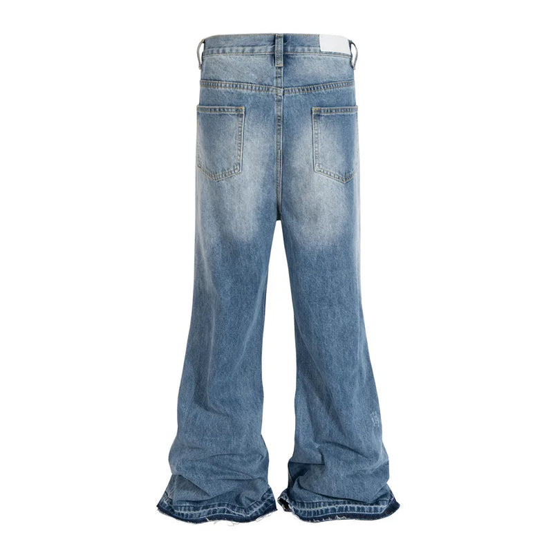 vintage ripped flared jeans blue straight baggy jeans trousers streetwear luxury loose casual distressed denim pants male vintage washed jeans
