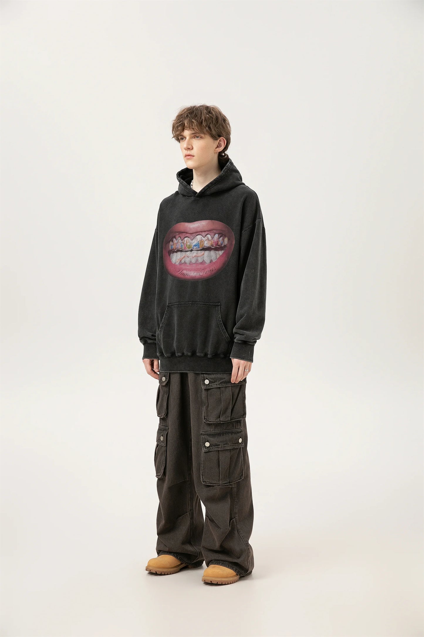 24ss Vintage SM Brand Fashion Washed Distressed stir fried salt high gram heavy vintage looped hoodie hooded sweatshirt