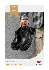 High Street Increase Derby Shoes Men's Streetwear Fashion Thick Sole Platform PU Leather Casual Luxury Designer Shoe