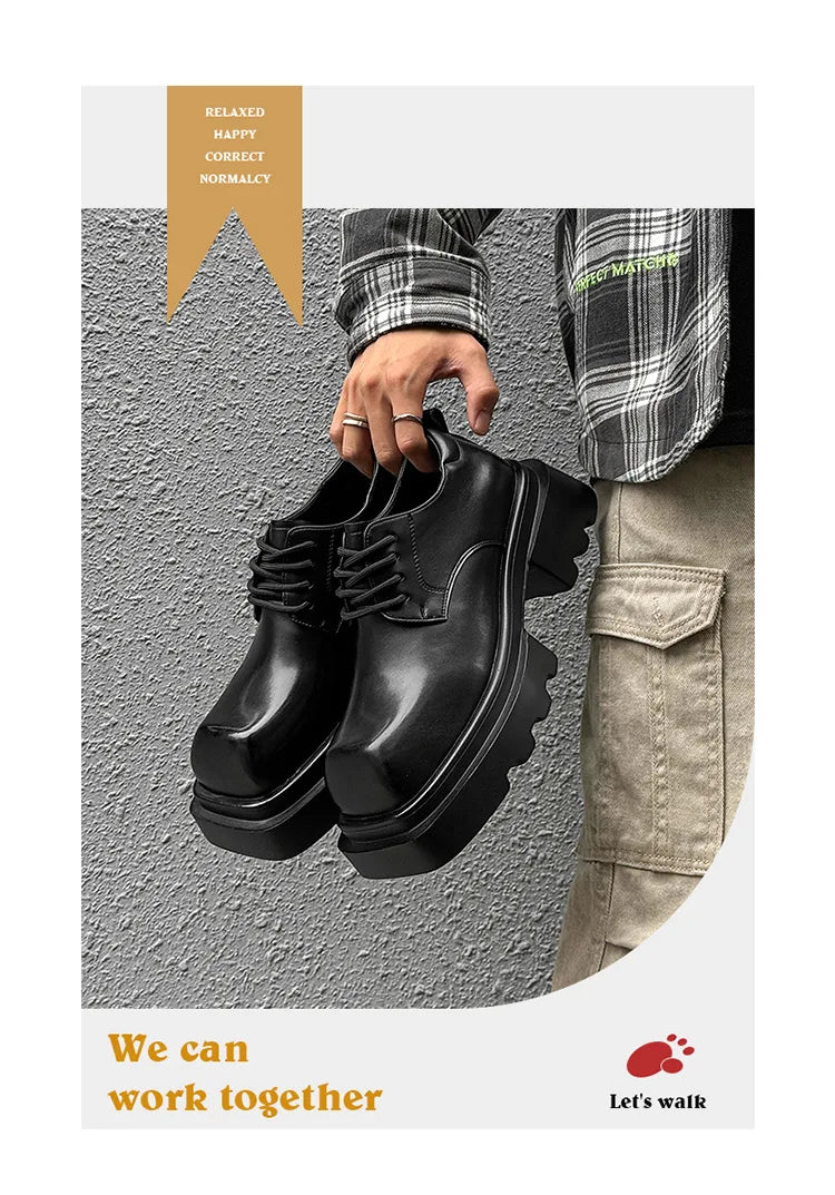 High Street Increase Derby Shoes Men's Streetwear Fashion Thick Sole Platform PU Leather Casual Luxury Designer Shoe
