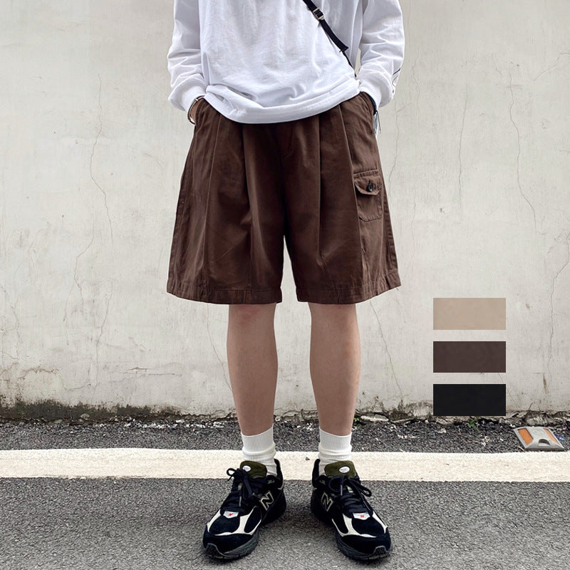 2023 Summer Retro Casual Overalls Japanese Loose All-match Casual Shorts Men Boutique Clothing Clothes for Teenagers SimpleStyle
