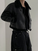 Winter Fur One-piece Cotton-padded Coat Men's Winter Korean-style Loose Suede Deer Leather Lambskin Motorcycle Leather Jacket