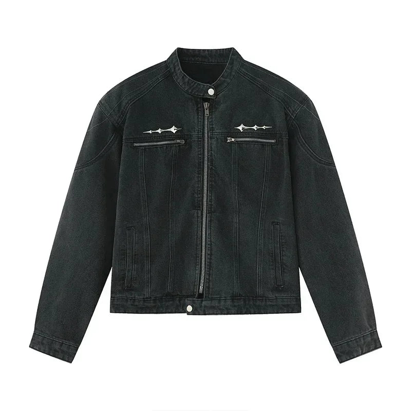 Mens Denim Jackets American Style High Street Zippers Coat Vintage Was