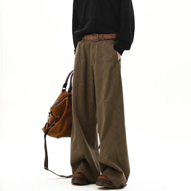american style vintage wide leg cargo pants mens baggy fashion high street overalls coffee streetwear male mopping trousers unique cargo style 1106