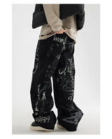 fashion graffiti printed denim jeans men unisex casual zipper wide legs straight jeans streetwear hip hop baggy pants joggers unique joggers style 5098