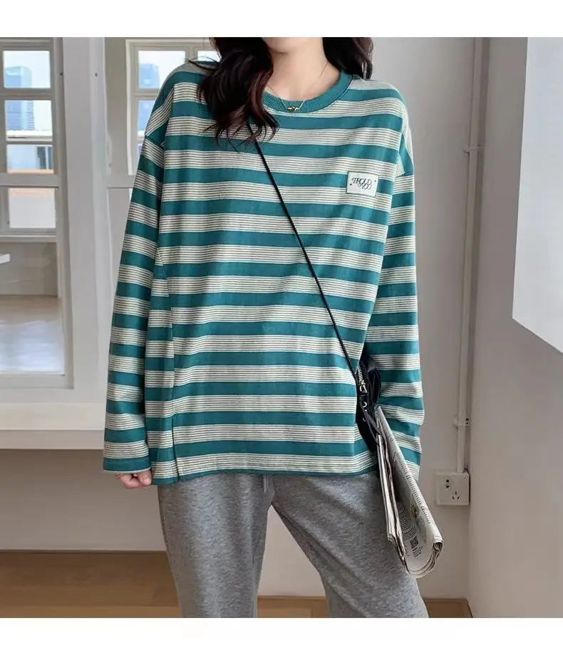 Y2k Vintage print – Design Niche Slit Striped Bottoming Shirt Women Autumn And W