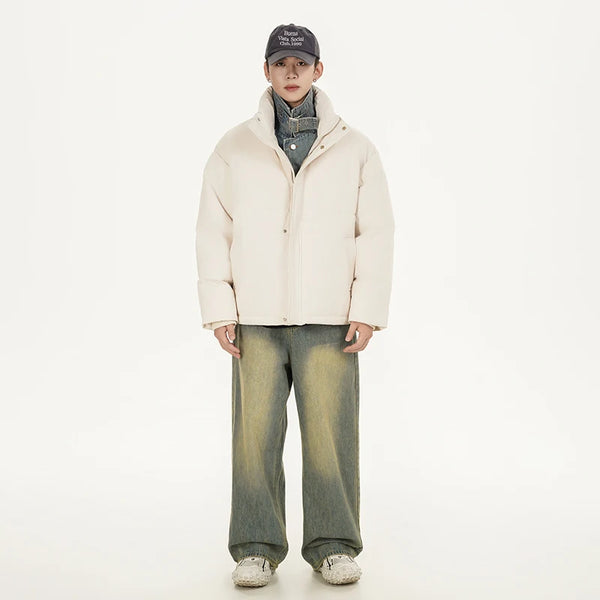 Winter Splice Denim Cotton-padded Jacket Men Women Stand Collar Fashion Loose Casual Thicken Warm Parkas Jacket Boyfriend Coat