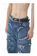 2023 european and american mens jeans new products personality trend hip hop fringed loose wide leg denim trousers unique jeans style 722