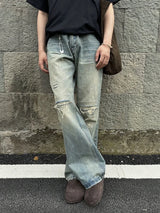 mens vintage ripped jeans distressed hole blue flared jeans trousers luxury designer male denim pants unique jeans style 1629