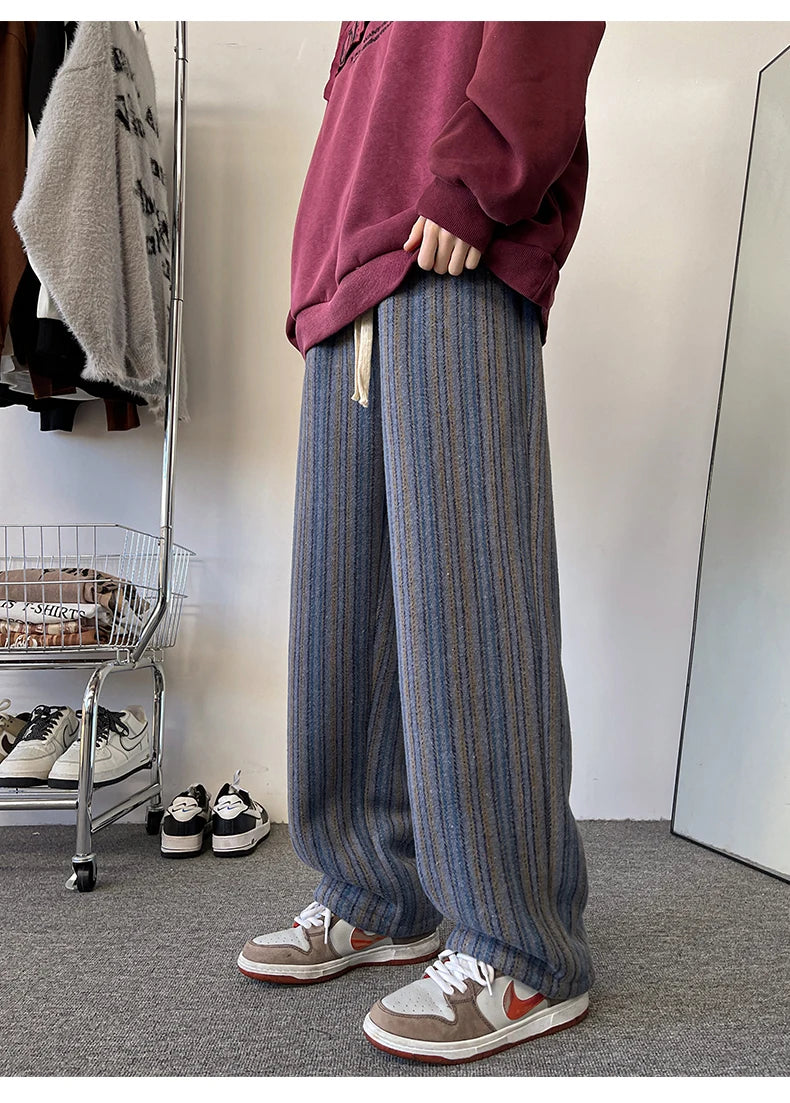 high quality stripe plaid mens trousers baggy straight fashion classic padded autumn winter casual pants male plus size m 8xl unique default style 1172