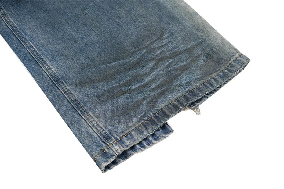 mens fashion ripped jeans blue straight baggy jeans trousers luxury designer loose casual distressed denim pants male unique jeans style 1138