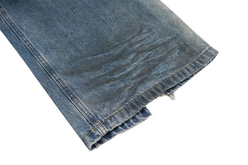 mens fashion ripped jeans blue straight baggy jeans trousers luxury designer loose casual distressed denim pants male unique jeans style 1138