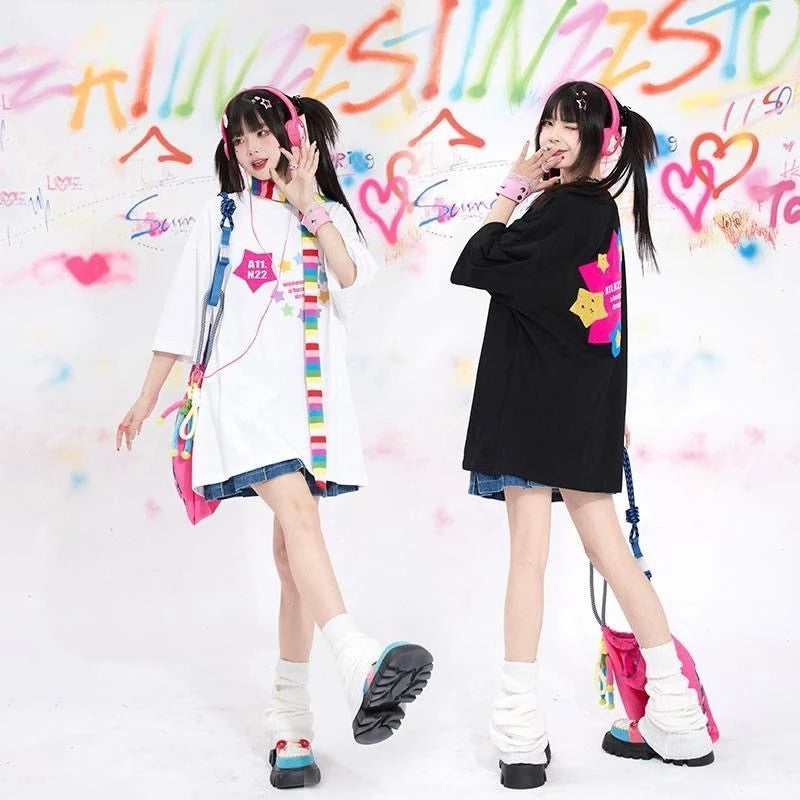Vaporwave Oversized shirt – American Ins Design Trendy And High End Star Printed Short S