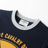 Summer Short Sleeved Men'S Military Retro Cavalry Division Letter Printing Casual Cotton Breathable Color Matching Round Neck