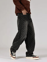 men brand fashion loose casual splice pocket jacquard vintage wide leg baggy jeans cityboy denim baggy jeans pants trousers unique jeans style 2979