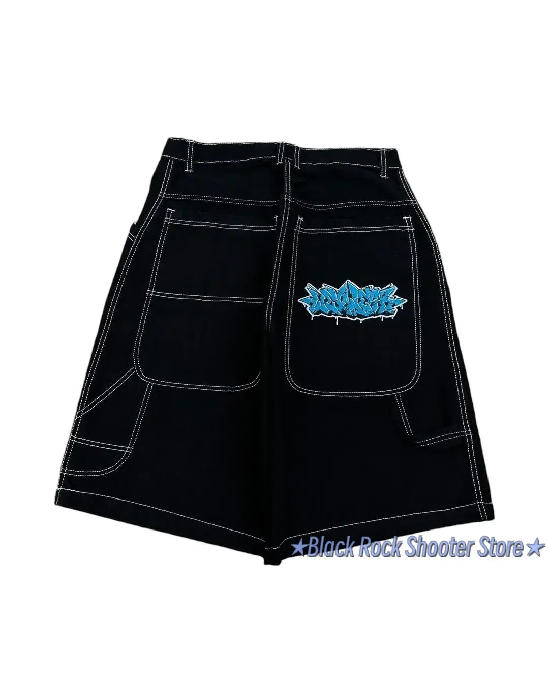 Hip Hop Wexwear Letter Embroidery Graphic Shorts Harajuku Streetwear Y2k Black Jeans Denim Baggy Gym Skate Shorts Men Clothing
