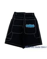 Hip Hop Wexwear Letter Embroidery Graphic Shorts Harajuku Streetwear Y2k Black Jeans Denim Baggy Gym Skate Shorts Men Clothing