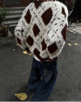 varsity flame knitwear, statement sweater, cozy knitwear for men, oversized grunge aesthetic winter top
