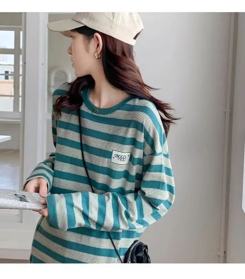 Y2k Vintage print – Design Niche Slit Striped Bottoming Shirt Women Autumn And W