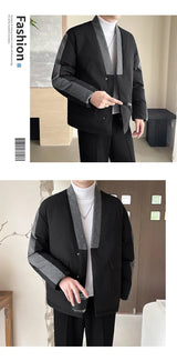 2024 Winter Collarless Cotton-padded Jacket Men Japanese Korean Fashion Loose Casual Thicken Warm Parkas Jacket Cityboy Coat