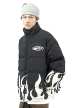 hip hop fire printed jacket parka streetwear mens windbreaker harajuku new cotton padded zipper coat outerwear hipster black  - variant style 7d0269 for streetwear fashion