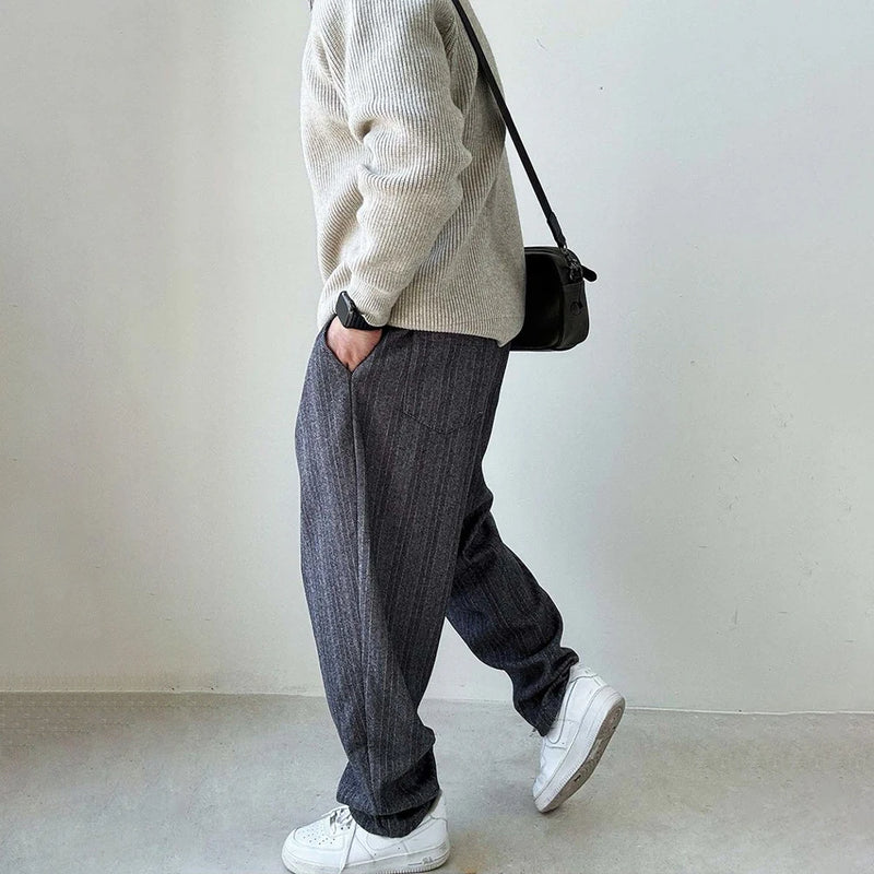 mens pants thick woolen casual pants autumn streetwear fashion personality versatile trend comfort wide leg pants mens clothing unique default style 174