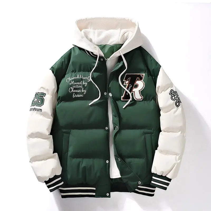 Winter Jacket Men's Two-piece  Hooded Cotton College Style Large Size Warm Baseball Varsity Jacket