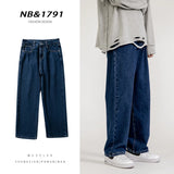 korean fashion mens baggy jeans classic all match solid color straight leg denim wide leg pants male light blue grey black unique jeans style 1151