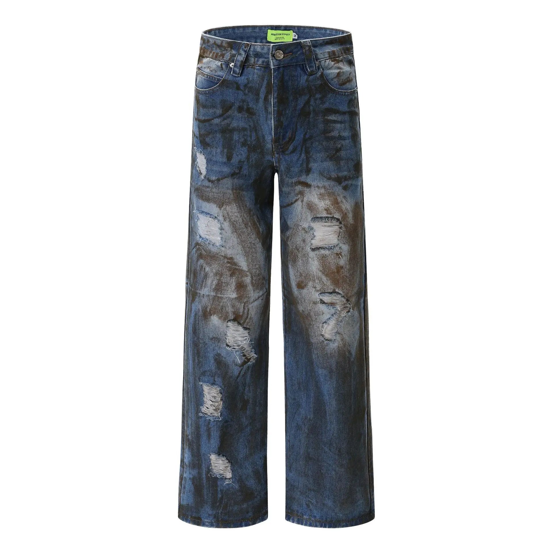 vintage ripped straight jeans blue distressed baggy jeans trousers streetwear luxury loose casual denim pants male y2k hombre denim street jeans