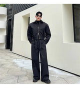 men 2 pieces sets quilted short cargo jacket pant autumn winter korean streetwear casual thicken bomber coat trousers suits unique cargo style 2766