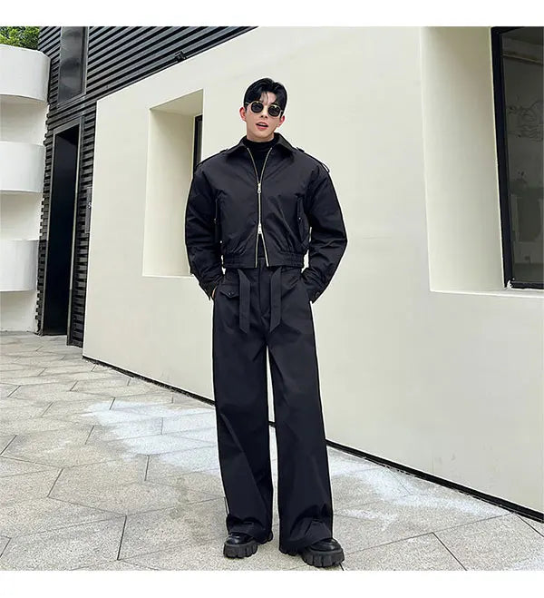 men 2 pieces sets quilted short cargo jacket pant autumn winter korean streetwear casual thicken bomber coat trousers suits unique cargo style 2766