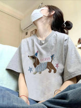 Y2k Graphic tee – New Pure Cotton Gray Korean Niche Short Sleeved T Shirt For