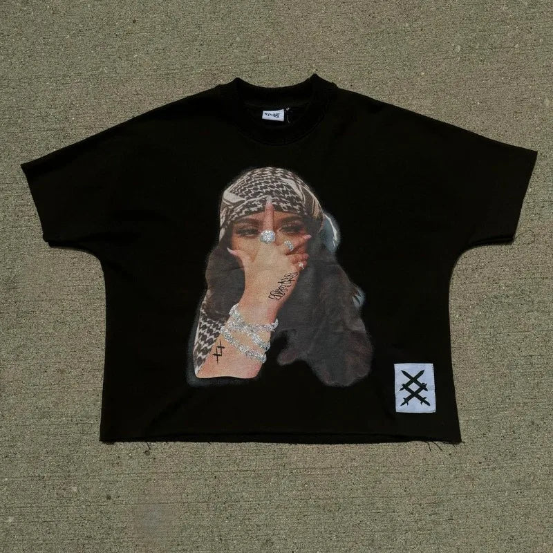 Gothic Graphic tee – Gothic Punk Hip Hop Rock Clothing Skull Anime Print Oversize