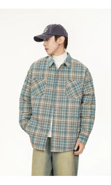 Autumn Winter Men Streetwear Fashion Loose Casual Oversize Plaid Cotton-padded Shirt Style Parkas Jacket Campus Couple Coat