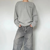 Trendy Korean Style Personalized Floral Gray Waffle Print Long-sleeved Autumn American Men's Women's Y2K Round Neck Sweatshirt