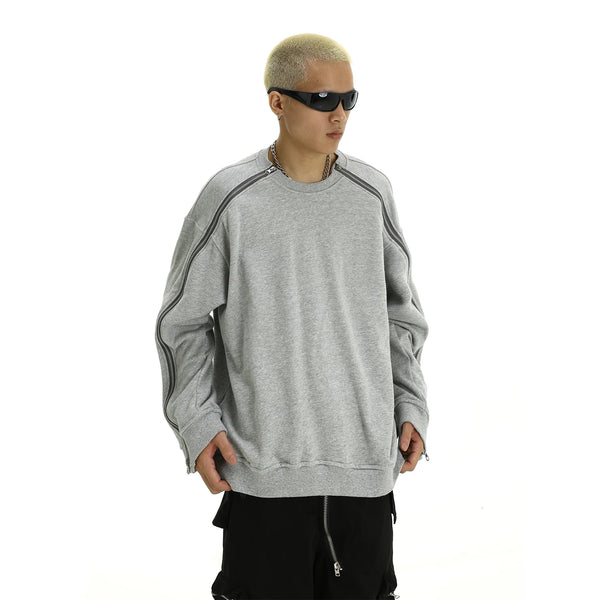 Hip Hop Sweatshirt O-neck Harajuku Skateboard Streetwear Zipper Up Pullover Unisex Casual Autumn Winter Loose Tops Men Clothing