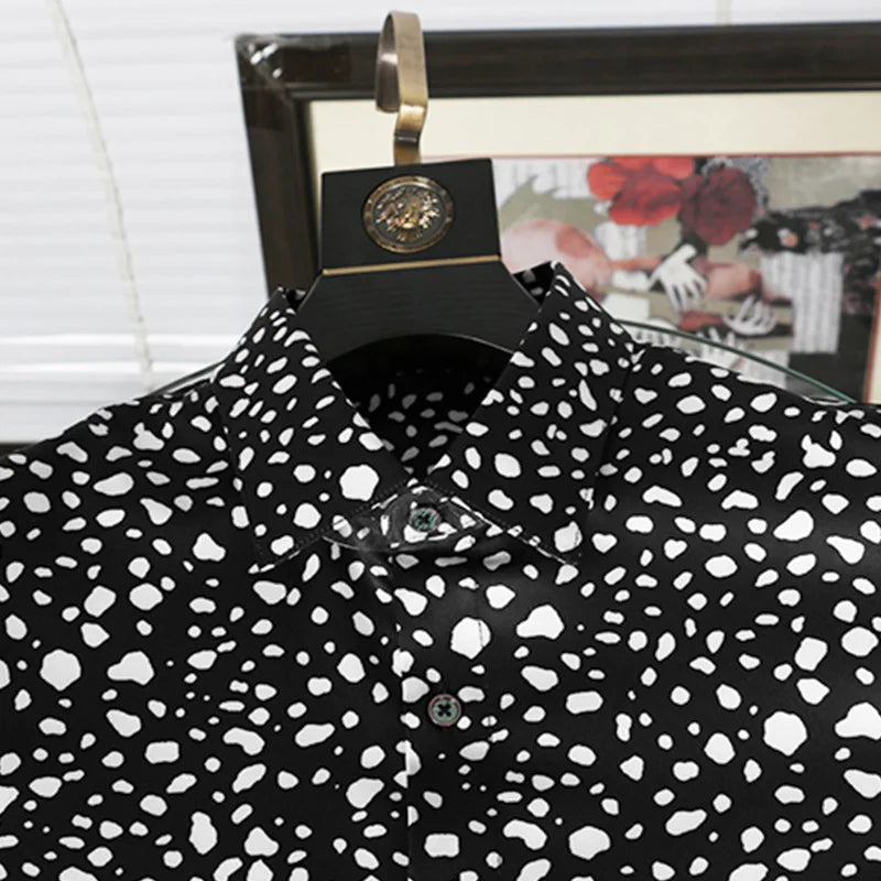 New 2021 Men 3D luxurious Wave point Polka dots Print Fashion Silk Casual Shirts Shirt high Pocket Long-sleeves S 2XL #A160