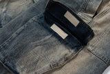 RO Style Gradient Ribbons Multi-pockets Drawstring Jeans for Men Harajuku Streetwear Baggy Y2K Denim Trousers Oversized Cargos