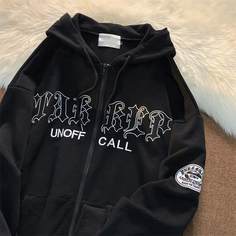 Hoodies Women Retro Harajuku Hip Hop Jacket High Street Zip Up Hoodie